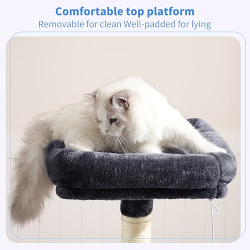 Image of Heybly Cat Tree with Toy, 43.3 inch Cat Tower for Indoor Cats HCT004SG | Cat Condo with Durable Sisal Scratching Posts, Cat House with Padded Plush Perch, Cozy Hammock, Smoky Gray