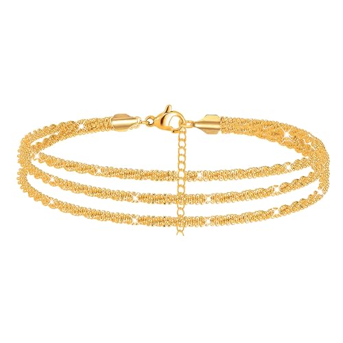 Image of Nanafast Women's Ankle Bracelets, Sparkling Multi-layer Anklet Bracelets for Women, Adjustable Shiny Gold /Silver Anklets for Women, Beach Cute Anklets Jewelry for Summer