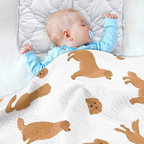Image of Swaddle Blanket Golden Retriever Dogs Cotton for Infants, Receiving, Lightweight Soft Swaddling for Crib, Stroller, Nursery, Goldies Puppy, 30x40 in