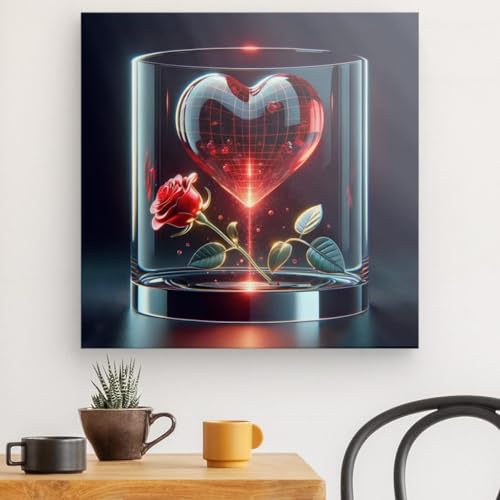 Art mural sur toile cœur en verre rouge rose tableau salon 3D
