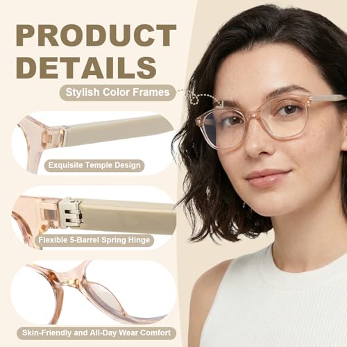 Image of SKYOAK 2 Pack Vibrant Progressive Multifocus Reading Glasses Women, Stylish Spring Hinge Multifocal Readers, Lightweight Anti Blue Light Computer Eyeglasses for Near Range (Black & Purple, 2.25x)