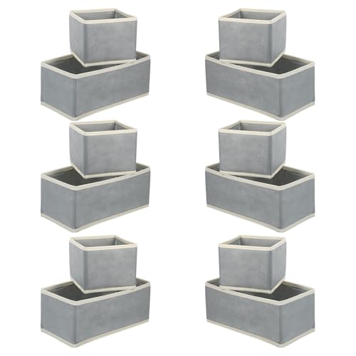 CONGARTENO Caja de Almacenamiento Plegable para Ropa 12 Piezas Organizador de Cajones y Armarios en Tela Resistente Color Gris Claro Borde Beige Tamaño S y M Adecuado para Dormitorio y