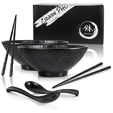 TERRA HOME Pho Ramen Bowls and Spoons Set with Anti-Slip Chopsticks Cover