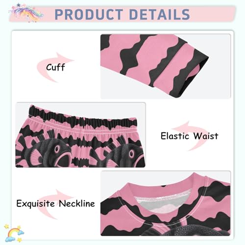 Pajama Sets Long Sleeve Black and Pink Fish Pattern Soft Comfy Sleepwear 2 Piece PJS 3-8T4