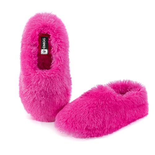Onmygogo Fuzzy Winter Indoor Slippers for Women (Women size 7-8, Pink)