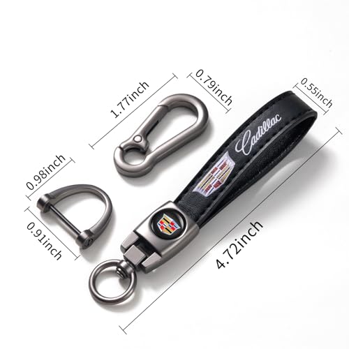 Image of Leather Car Keychain for Cadillac Escalade CT4 CT5 CT6 ATS CTS SRX XT5 Car Key Chain Keyring Keychain Accessories Family Present(Black)