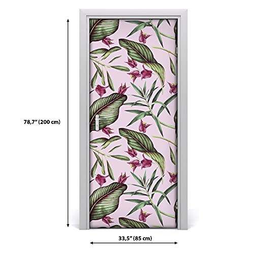 Papel pintado de hojas exóticas autoadhesivo para decoración de puertas lavable DIY 3