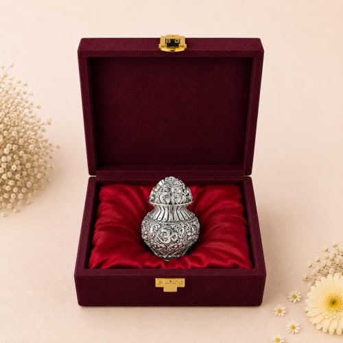Image of DIVINITI 999 Silver Plated Kuber Kalash with Luxury Gift Box | Kubera Coin Kalasam, Lakshmi Kalash Antique Finish for Home Temple, Pooja Room & Vastu Decor | Housewarming & Wedding Gift | 6 x 5 cm