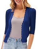 Short Sleeve Cardigans for Women Cropped Cardigan Sweater Open Front Ribbed Shrugs for Dress Royal B