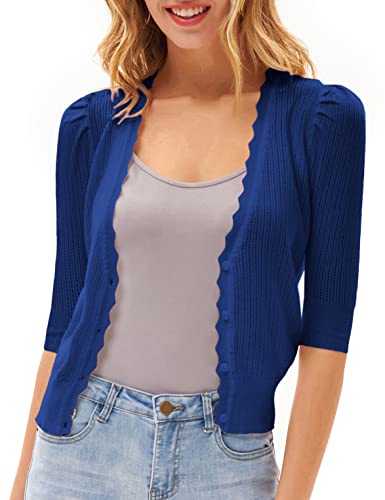 Short Sleeve Cardigans For Women Cropped Cardigan Sweater Open Front Ribbed Shrugs For Dress Royal Blue Xl #TOP23