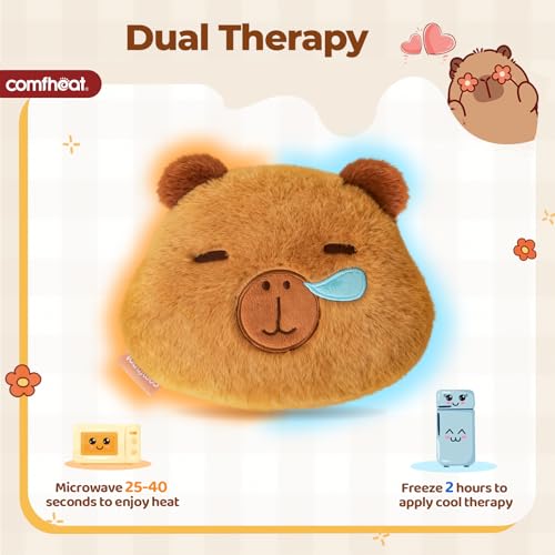 Image of Capybara Microwave Heating Pad for Pain Relief, Moist Heat Pack Unscented Hot Compress for Period Cramps, Shoulder, Muscles, Cute Stuffed Animal Heat Pad, Gift for Women Kids, Washable Cover