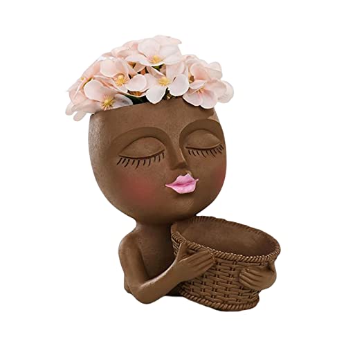 NLDGR Pot de fleurs en forme de tête de fille - Joli design de tête de femme - Pot de fleurs en résine pour intérieur et extérieur Cover