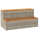 QUAHEAS Whirlpool-Stufen Hellgrau 100x50x50,5 cm Poly-Rattan und Akazie mit verstellbaren Füßen, UV-beständig und wasserfest, für Spa, Jacuzzi und Outdoor-Gartenbereiche