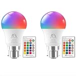 My Lighting 10W B22 ECO Series Colour Changing Light Bulb Dimmable, LED Bulbs with Remote,RGB + Cool White 6000K, 16 Million Colour + 4 Modes, for Home Decore & Mood Lighting (Pack of 2)