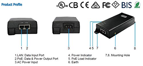 Procet Single Port Gigabit Power Over Ethernet Active Poe Injector 60W Poe Midspan 55V, Ieee802.3Af,Ieee802.3At,Poe++, For Ip Camera , Access Point Long Range,Ip Phones #TOP3