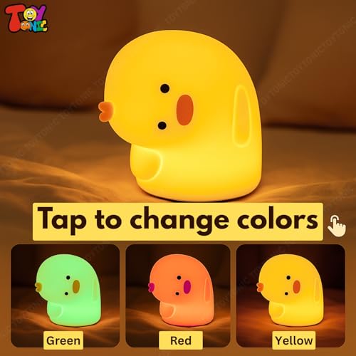 Image of TOYTONIC Why Duck Silicone Night Lamp - Cute Animal Bedside Light with Touch Control & 3 Color Modes, USB Powered Nursery Lamp for Kids, Baby, Toddlers, Women, Teen Girls & Diwali Gift