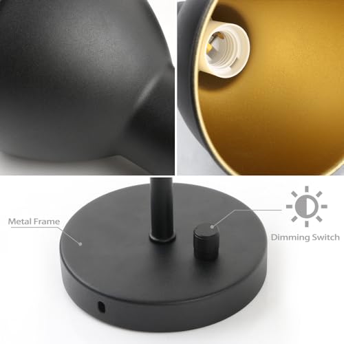 Image of Yosoan Set of 2 Black Vanity Reading Wall Sconce with On Off Switch | Brass Vintage Industrial with 340 Degree Angle Wall Mount Lamp 5.7 inch Bowl Metal Shade Bedside Bunk