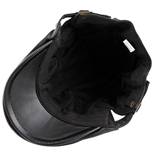 Samtree Men's Classic Newsboy Cap,Pu Leather Gatsby Ivy Flat Golf Driving Hat(01-Black) #TOP4