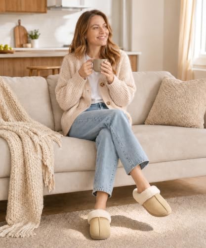 Image of Evshine Women's Memory Foam Fuzzy Slippers Cozy House Shoes | Wool-Like Faux Fur Lining, Non-Slip rubber sole, Warm Winter Slippers Indoor & Outdoor, Great Christmas Gift