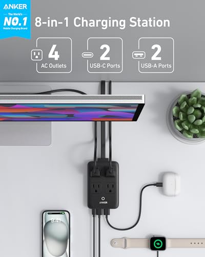 Anker Charging Station, 20W Max 8-in-1 USB-C Power Strip for iPhone 15/14 and MacBook Air/Pro, 5 ft Thin Cord with 4 AC, 2 USB-A, and 2 USB-C Ports, Fast Charging Desktop Charger for Travel, Office - Image 3