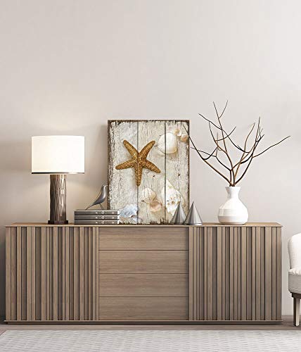 bathroom decor sea shells Vintage Beach Scene with Sea Life on The Sand Canvas Art Wall Decor to Hang for Home Bathroom Kitchen Office Decoration 12x16inchx1The bedroom wall art Marine themefor Bedroo - Image 8