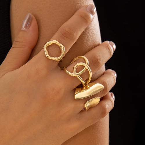 Image of Shining Diva Fashion Stylish Trendy Finger Rings Set for Women & Girls | Chunky Minimal Statement Ring Combos Modern Elegant Jewellery Collection