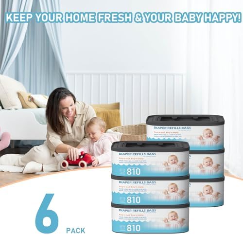 Jumbo Square Refills Disposal Bags Refill (Baby Powder Scent) Compatible with Diaper Genie Classic, Compact, Premier and Select Pails, Hold Up to 810 Newborn-Sized Diapers Per Refill, 6 Packs — 사진 6