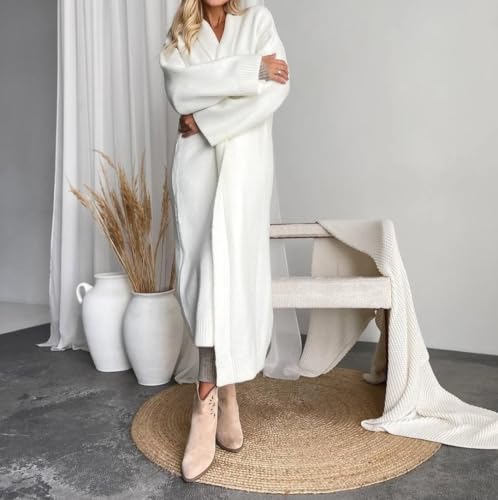 Womens Long Sweaters Cardigan Warm Thick Open Front Lapel Knit Coatigan for Women Mid Length Jacket Long Blazer Coat2