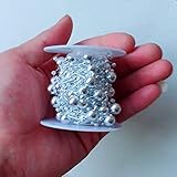 Riuulity Hilo de Pescar con Forma de Estrella, Cadena de Cuentas Duradera, Decoración Navideña para Bodas, 10m, Plateado y Dorado para Fiesta (Bolas de plata 3+8mm)