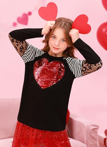 Image of BesserBay Girls St Patrick's Day Raglan Shirt Irish Sequin Lucky Stripe Shamrock Graphic Top 4-14 Years