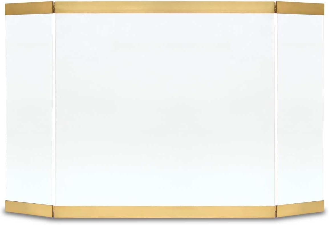 Pilgrim Home and Hearth Modern Glass Folding Fireplace Screen Brushed Stainless Steel (18193)