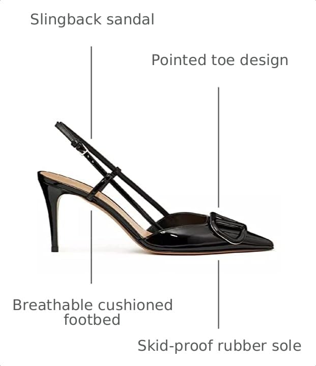Image of Women Heeled Slingback Sandals V Buckle Closed Pointed Toe Stiletto High Heels Slip-On Backless Evening Prom Party Dress Shoes