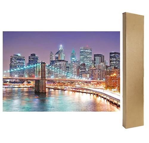 DCIDBEI Peinture Diamant Carré Pont de Brooklyn New York 50x40cm - Paysage de Nuit - Canevas Diamant - Puzzle