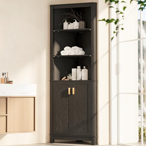 INNOD 69" Tall Corner Shelf with Doors, 6-Tier Corner Storage