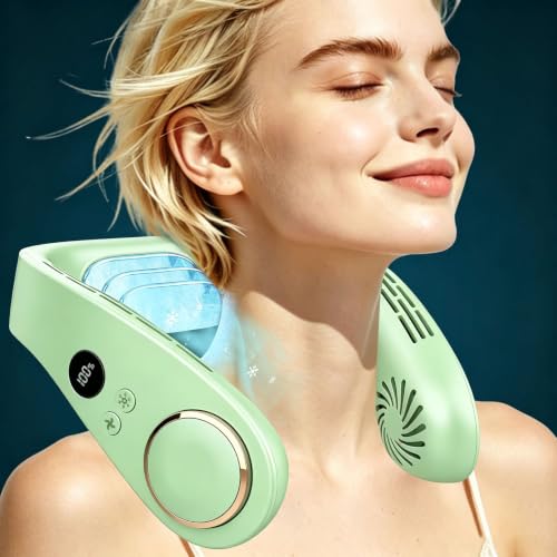 Image of Personal Neck Air Conditioner with Cooling Plates, 5500mAh Long Battery Life, Silent Wearable Cooling Neck Fan, Bladeless lightweight Headphone Fans for Hot Flash Women Adult Outdoors, Light Green