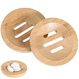 Homoyoyo 2 Stück Bambus Seifenschale Rund mit Ablauf Natürliche Seifenablage 8x8x2cm...
