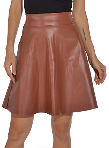 Jupe midi pour femme aspect cuir plissé mat brillant, marron, M Cover