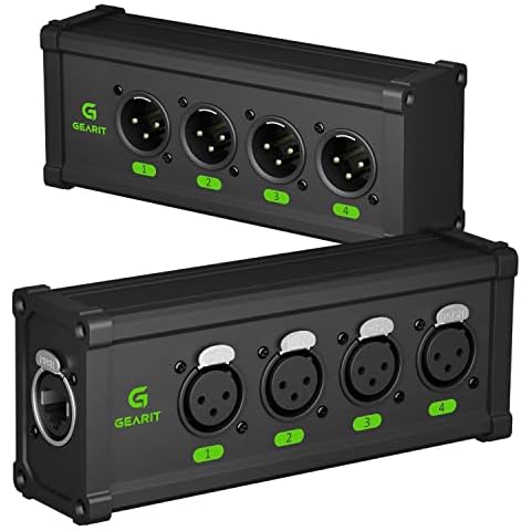 GEARit 4 Channel Multi Network 3-Pin XLR/DMX/AES-EBU To Ethercon-Compatible RJ45 Cat5/Cat6 Ethernet Extender For Live Stage, Sound, Lighting, Audio Recording Studio (1 Pair: 4 XLR Male + 4 XLR Female) Cover
