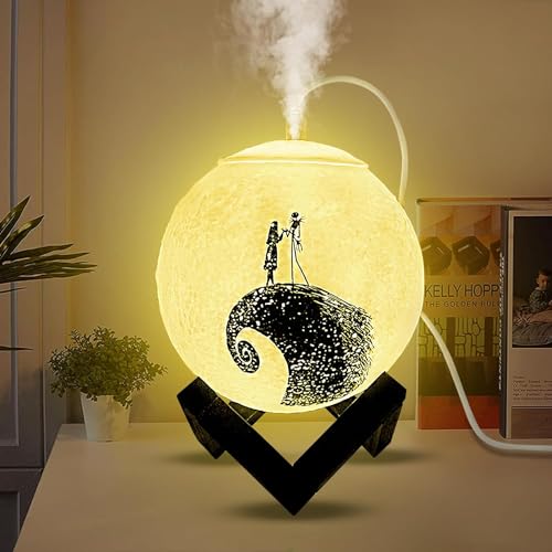 Image of Bedroom Small Table Light - Nightmare Decorative Night Light Humidifier with USB Charging, 7 Colors LED Table Light Wooden Base Aromatherapy Diffuser Suitable for Children's Room, Guestroom, Office.