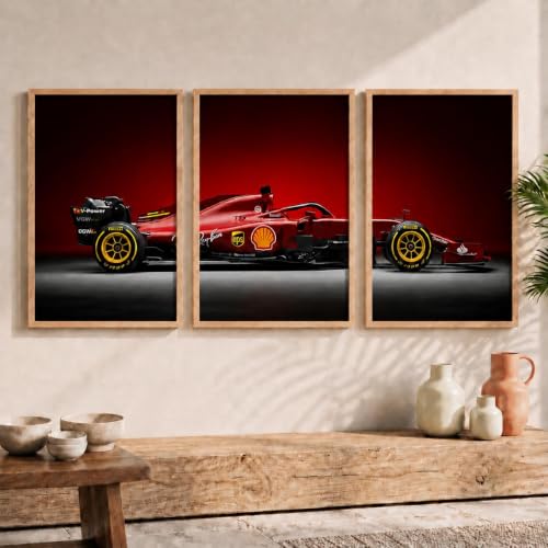 Image of HOMESY Sports Car Framed Posters Gift Items for Boys Room | Wall Decoration for Bedroom Living Room Office Gaming Room Decor | F1 Car Poster with Frame for Wall Decor Set Of 3 Size (13x17 inch, BROWN)