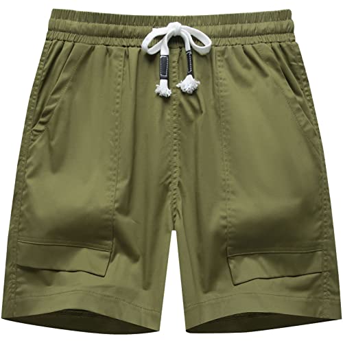 XinYangNi Womens Casual Outdoor Thigh Length Cotton Lightweight Summer Cargo Shorts Multiple Pockets Relaxed Fit Army Green US M