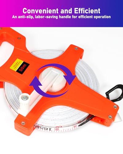ANVINKU Maßband 50 m / 165 ft, Massband 50 m mit Ausklappbare Kurbel, Zoll/Meter Bandmaß, Rollmaßband Fiberglas mit Zentrierspitze, Rollbandmaß mit Klappbarem Hebel, Beidseitig Markiert