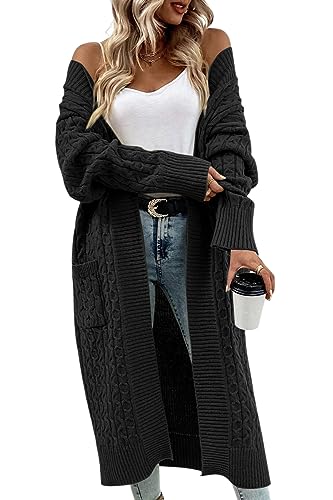 Image of Onedreamer Womens Long Cardigan Sweaters Open Front Cable Knit with Pockets