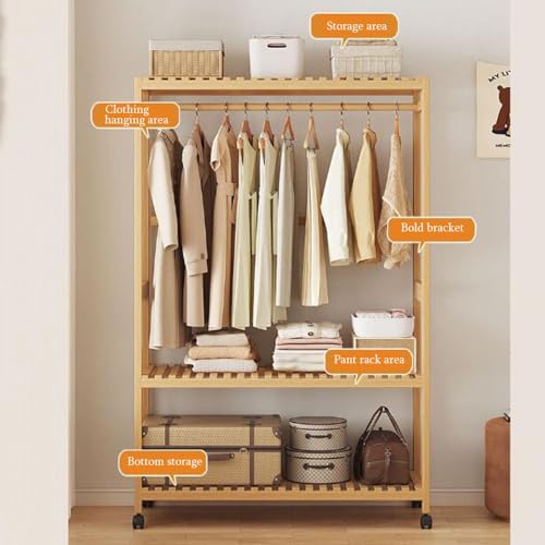 Portant à vêtements à 3 étagères et roulettes multidirectionnelles