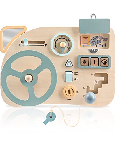 Image of Vanplay Montessori Toy Steering Wheel Wooden Busy Board Wooden Sensory Toys for Toddlers 3 Preschool Learning Activities for Fine Motor Skills Travel (Busy Board)
