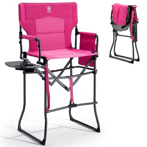 EVER ADVANCED Portable 30.7 Seat Height Tall Folding Camping Chair Directors Chair High Foldable Bar Stool with Side Table for Makeup Artist Sports Event Craft Show Supports 350LBS