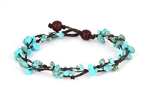 Mary Grace Design MGD, Blue Turquoise Color Bead Anklet. Beautiful 10 Inches Handmade Stone Anklet Made from wax cord. Fashion Jewelry for Women, Teens and Girls., JB-0123A
