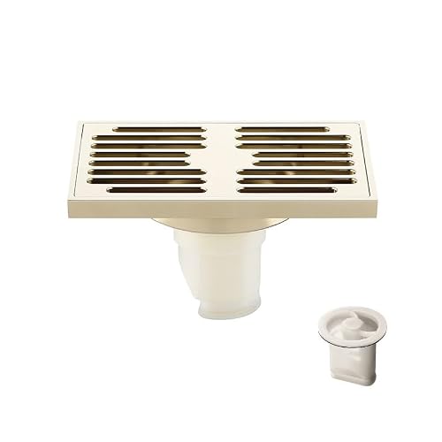 Floor Drain Shower Drain Bathroom Floor Tile Insert Square Grates 140X90MM(Zirconium Gold B)