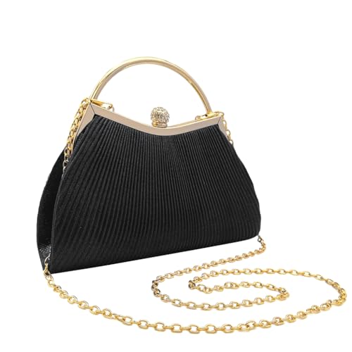 Sac de soirée tendance et plissé noir avec chaîne pour mariages et sorties élégantes