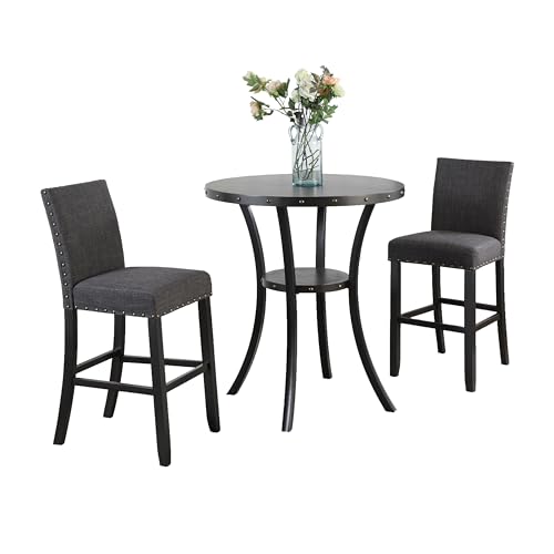Roundhill Furniture Biony 3-Piece Round Espresso Bar Table with Nail